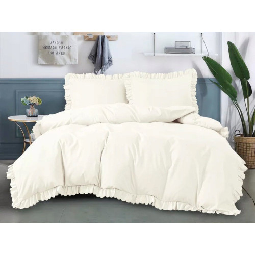 Pościel Z Falbanką Mikrofibra Cotton World 160x200 3cz Ekri