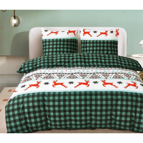 Pościel Świąteczna Bawełna Collection World 160x200 Krata Zielona Reni...