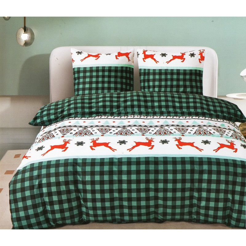 Pościel Świąteczna Bawełna Collection World 160x200 Krata Zielona Reni...