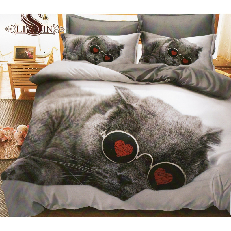 Pościel 3D Satyna Bawełniana 160/200 3cz Kot W Okularach