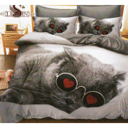Pościel 3D Satyna Bawełniana 160/200 3cz Kot W Okularach