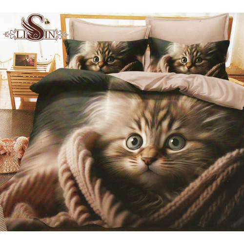 Pościel 3D Satyna Bawełniana 160/200 3cz Kot