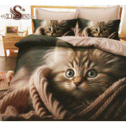 Pościel 3D Satyna Bawełniana 160/200 3cz Kot
