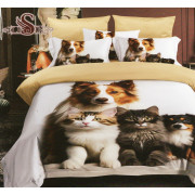 Pościel 3D Satyna Bawełniana 160/200 3cz Koty i Psy