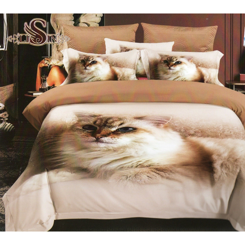 Pościel 3D Satyna Bawełniana 160/200 3cz Kotek