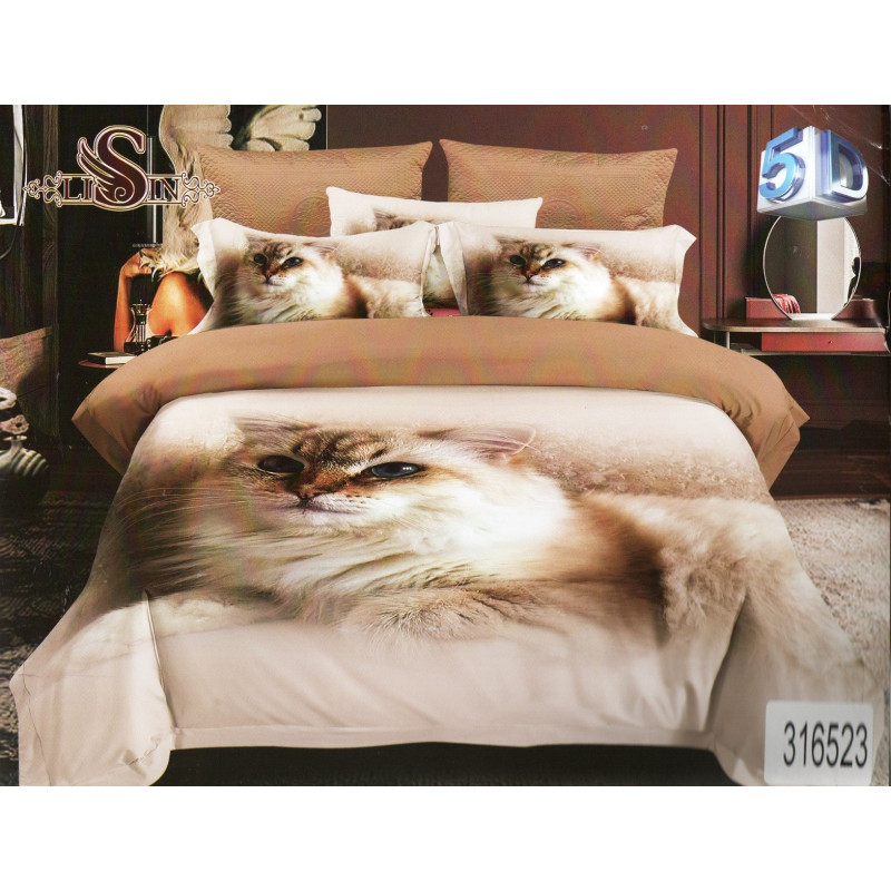 Pościel 3D Satyna Bawełniana 160/200 3cz Kotek