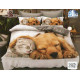 Pościel 3D Satyna Bawełniana 160/200 3cz Pies i Kot Dwa Śpiochy