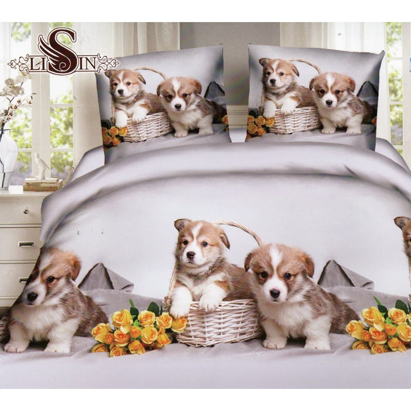 Pościel 3D Satyna Bawełniana 160/200 3cz Pieski