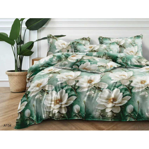 Pościel 3D Satyna Bawełniana 220/200 3cz Kremowe Kwiaty