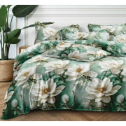 Pościel 3D Satyna Bawełniana 220/200 3cz Kremowe Kwiaty