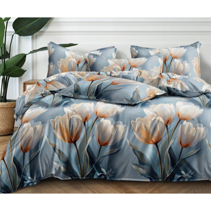 Pościel 3D Satyna Bawełniana 160/200 4cz Tulipany