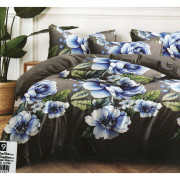 Pościel 3D Satyna Bawełniana 160/200 Z Prześcieradłem Niebieskie Kwiat...