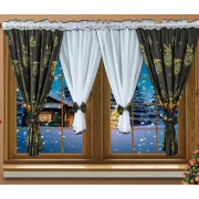 Firana Świąteczna Gotowa 400cmx155cm Boże Narodzenie Czarna Renifery