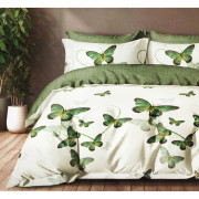 Pościel 3D Satyna Bawełniana 220/200 Z Prześcieradłem Zielone Motyle