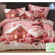 Pościel Świąteczna 3D Satyna Bawełniana 160/200 3cz Rózowy Skrzat