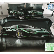 Pościel 3D Satyna Bawełniana 160/200 3cz Zielone Auto