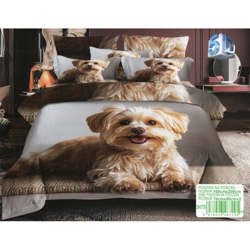 Pościel 3D Satyna Bawełniana 160/200 3cz Pies