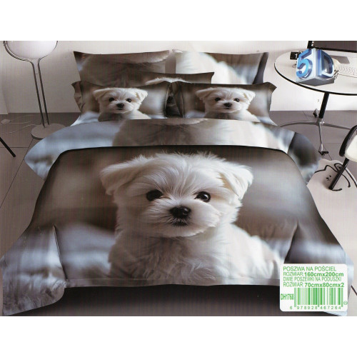 Pościel 3D Satyna Bawełniana 160/200 3cz Pies Maltańczyk