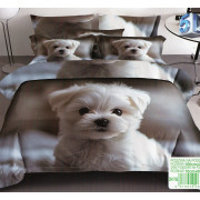 Pościel 3D Satyna Bawełniana 160/200 3cz Pies Maltańczyk