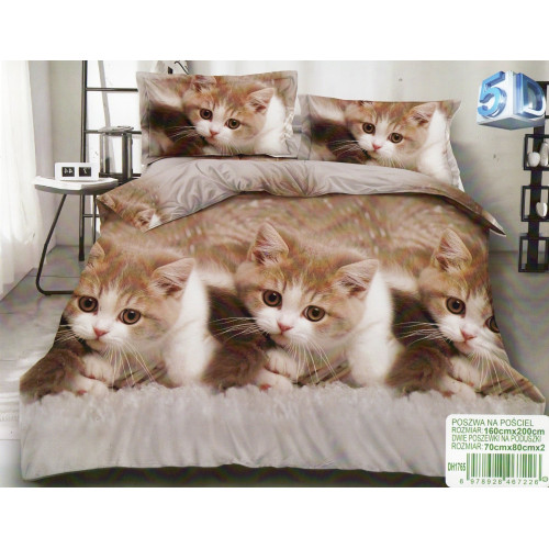 Pościel 3D Satyna Bawełniana 160/200 3cz Kotki