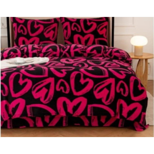 Pościel Gruba Z Mikrofibry Miś 140x200cm 2cz Różowe Serca