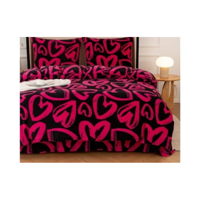 Pościel Gruba Z Mikrofibry Miś 140x200cm 2cz Różowe Serca