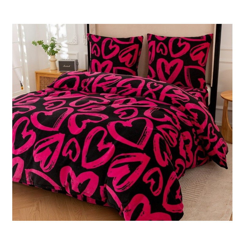 Pościel Gruba Z Mikrofibry Miś 140x200cm 2cz Różowe Serca