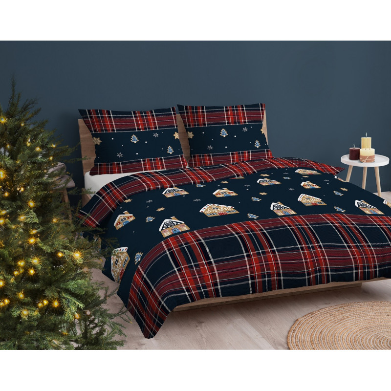 Pościel Detexpol 100% Bawełna 160x200 3cz Wzór Świąteczny 5816A Granat