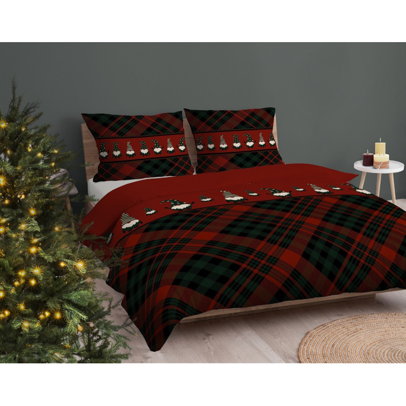 Pościel Detexpol 100% Bawełna 160x200 3cz Święta Krata Skrzaty 5821B C...