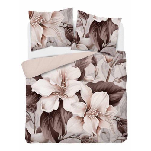 Pościel Holland 100% Bawełna 160x200 3cz Kwiaty Kremowo Czekoladowe