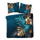 Pościel Holland 100% Bawełna 160x200 3cz Liście Monster Niebiesko Złot...