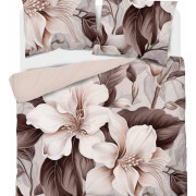 Pościel Holland 100% Bawełna 220x200 3cz Kwiaty Kremowo Czekoladowe