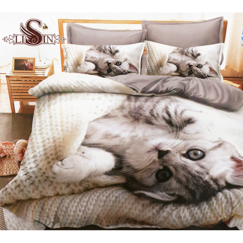 Pościel 3D Satyna Bawełniana 160/200 3cz Kot Pod Kocykiem