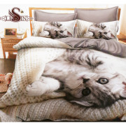 Pościel 3D Satyna Bawełniana 160/200 3cz Kot Pod Kocykiem