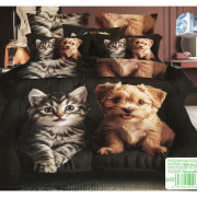 Pościel 3D Satyna Bawełniana 160/200 3cz Kotek z Pieskiem