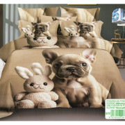 Pościel 3D Satyna Bawełniana 160/200 3cz Buldog Z Pluszowym Królikiem