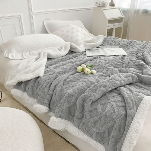 Koc Dwustronny Alpaka Sherpa 200x230cm Jasny Szary Sweterek