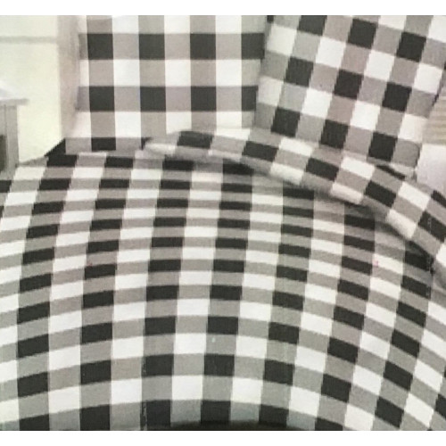 Komplet Pościeli Z Kory 100% Bawełna 220x200cm Krata Szara