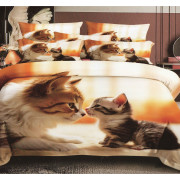 Pościel 3D Satyna Bawełniana 140/200(4cz) Z prześcieradłem Kotki