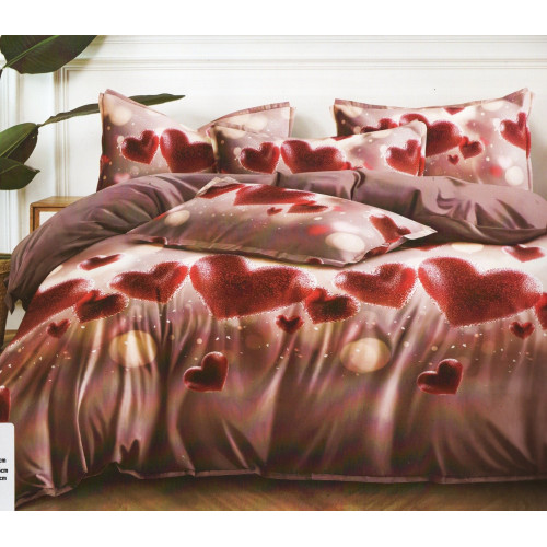 Pościel 3D Satyna Bawełniana 160/200 4cz Czerwone Serca