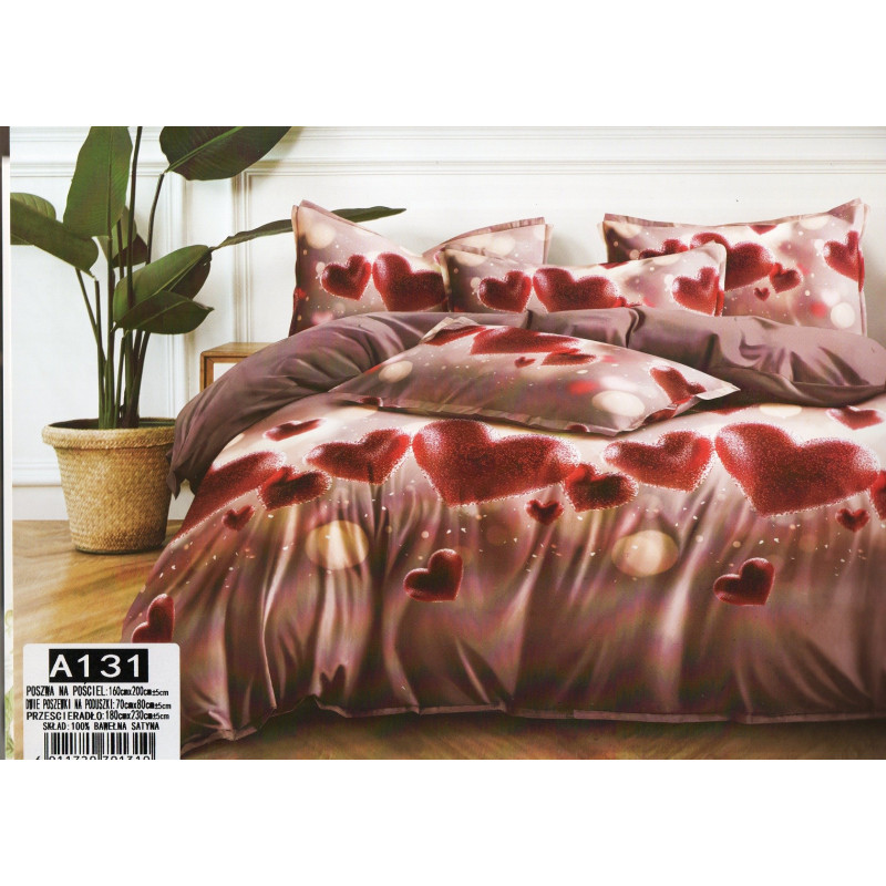 Pościel 3D Satyna Bawełniana 160/200 4cz Czerwone Serca