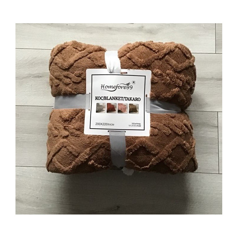 Koc Dwustronny Tłoczony/Baranek Mikrofibra 160x200 Czekoladowy
