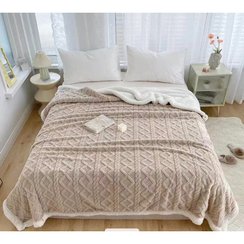 Koc Dwustronny Tłoczony/Baranek Mikrofibra 160x200 Beżowy