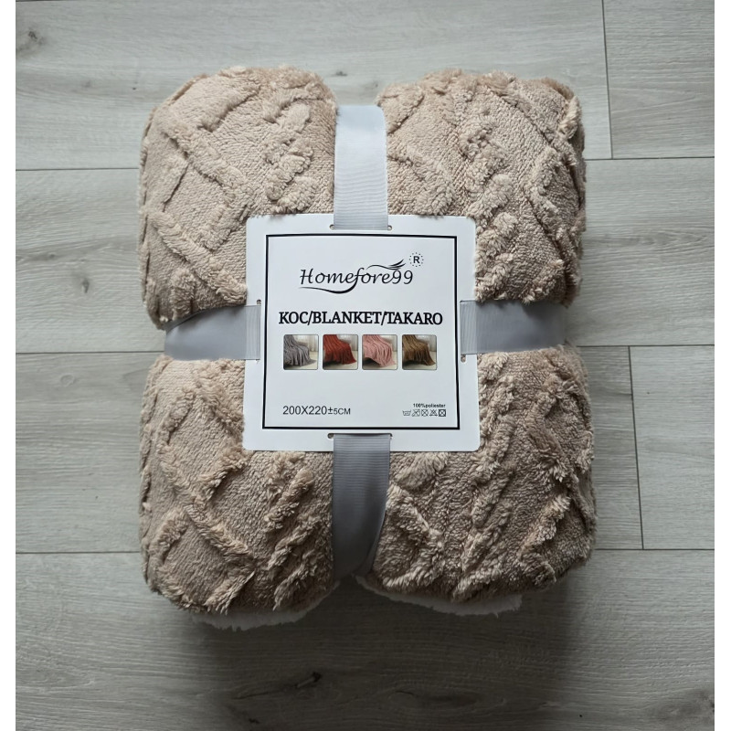 Koc Dwustronny Tłoczony/Baranek Mikrofibra 160x200 Beżowy