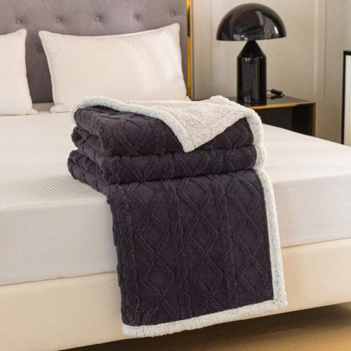 Koc Dwustronny Tłoczony/Baranek Mikrofibra 160x200 Ciemny Szary