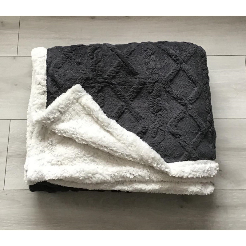 Koc Dwustronny Tłoczony/Baranek Mikrofibra 160x200 Ciemny Szary