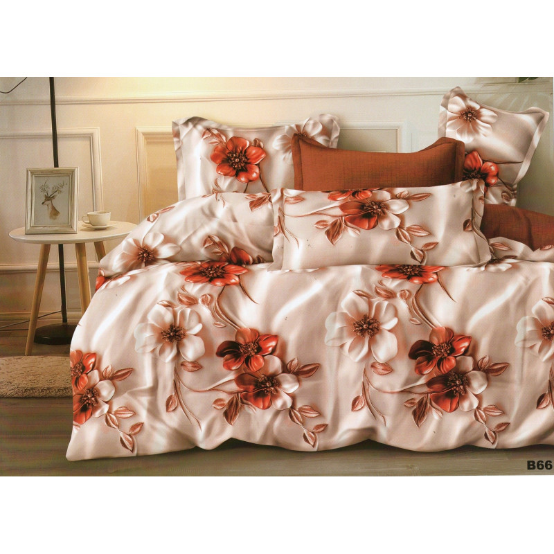 Pościel 3D Satyna Bawełniana 160/200 z Prześcieradłem Kwiaty Pomarańcz...