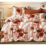Pościel 3D Satyna Bawełniana 160/200 z Prześcieradłem Kwiaty Pomarańcz...