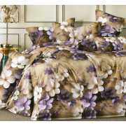 Pościel 3D Satyna Bawełniana 160/200 z Prześcieradłem Kwiaty Kremowo F..