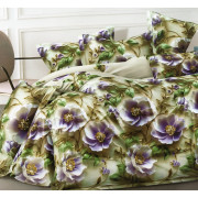 Pościel 3D Satyna Bawełniana 160/200 z Prześcieradłem Fioletowe Kwiaty